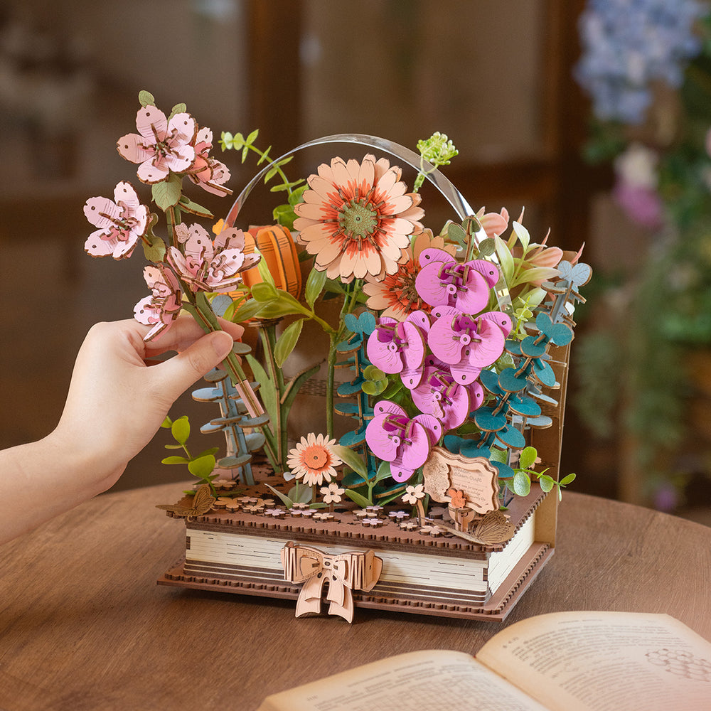 Rowood Holz Blühendes Buch DIY Blumenstrauß 3D Puzzle