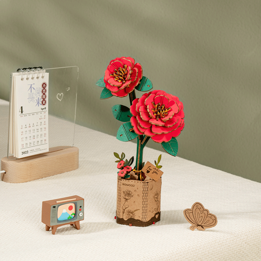 Rowood Holzblume 3D Puzzle Rote Kamelie