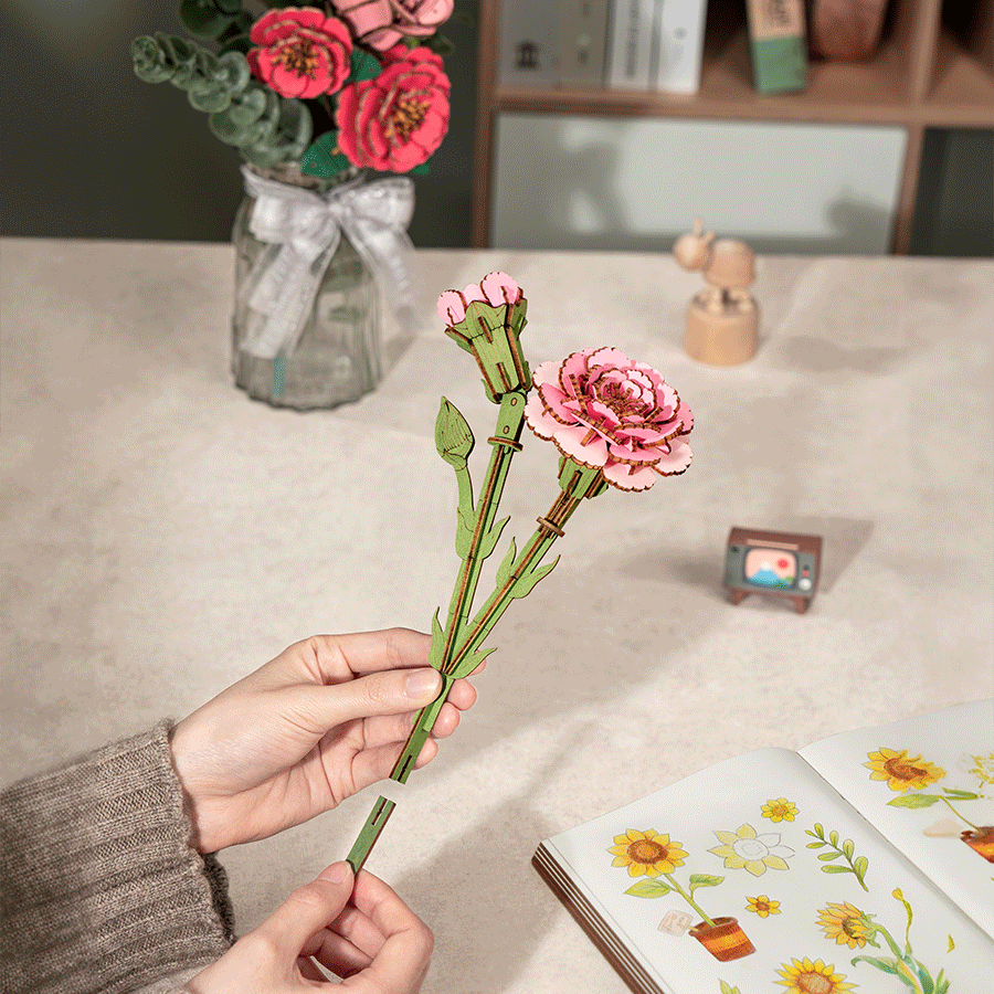 Rowood Holzblume 3D Holzpuzzle Rosa Nelke