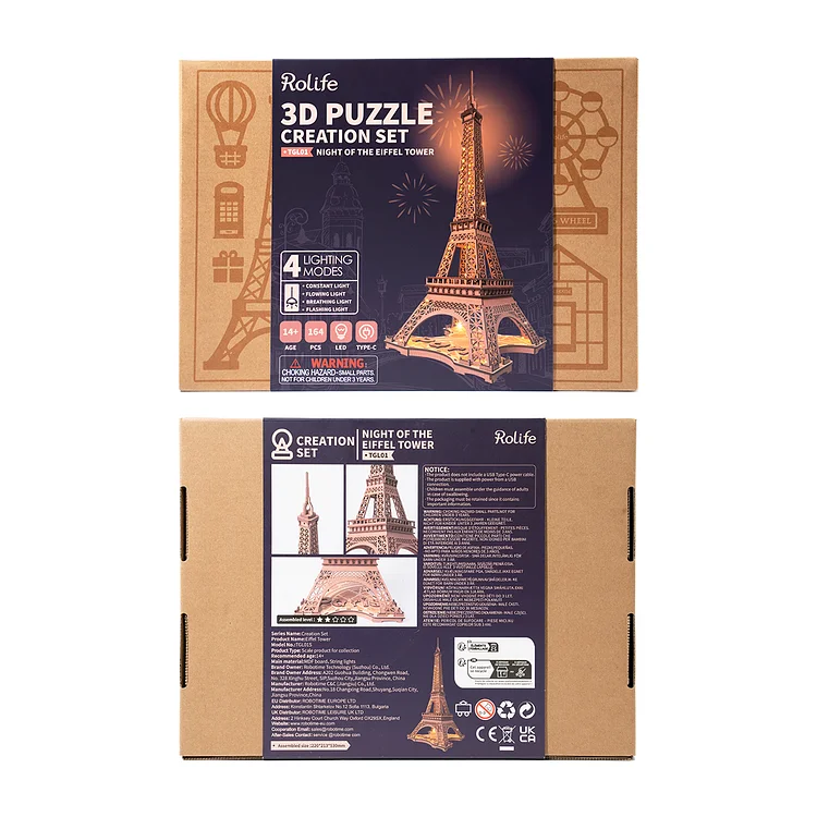 Rolife Nacht des Eiffelturms 3D-Holzpuzzle