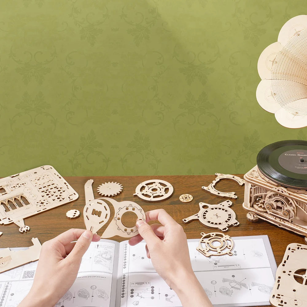 ROKR Klassisches Grammophon 3D Holzpuzzle (Elektrische Version)