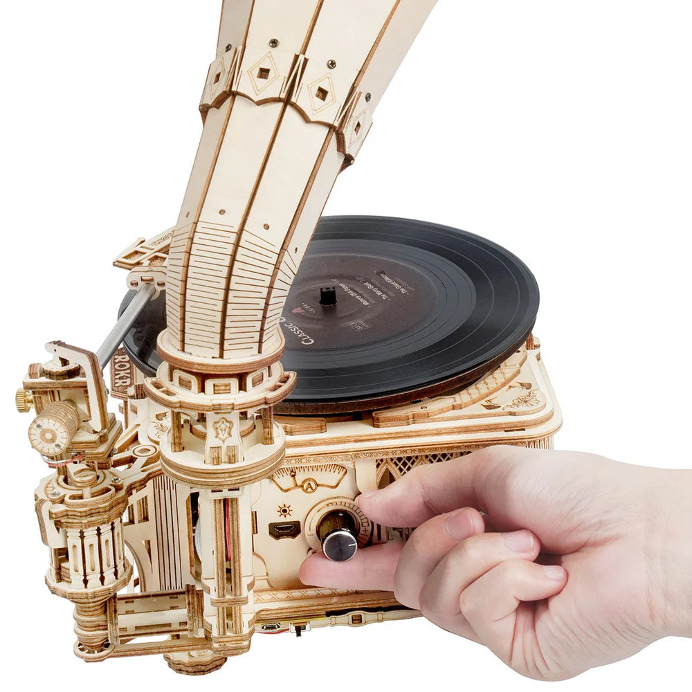 ROKR Klassisches Grammophon 3D Holzpuzzle (Elektrische Version)