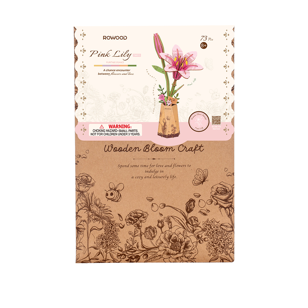 Rowood Holzblume 3D Holzpuzzle Rosa Lilie