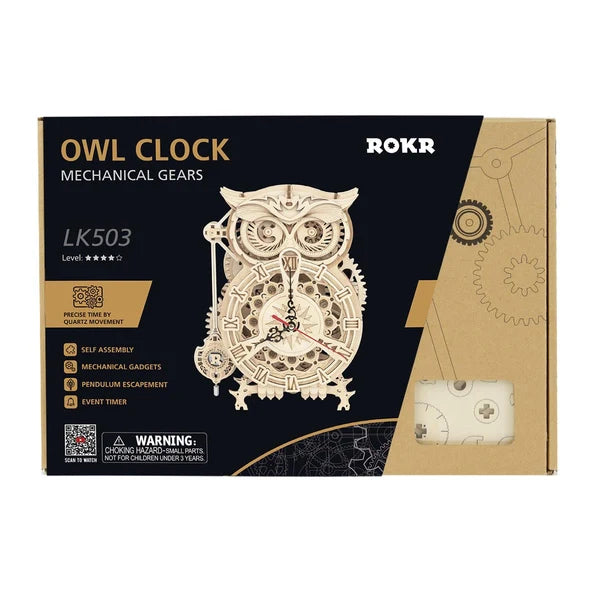 ROKR Eulen-Uhr Mechanisches 3D-Holzpuzzle