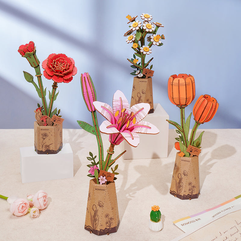 Rowood Holzblume 3D Puzzle Orange Tulpe