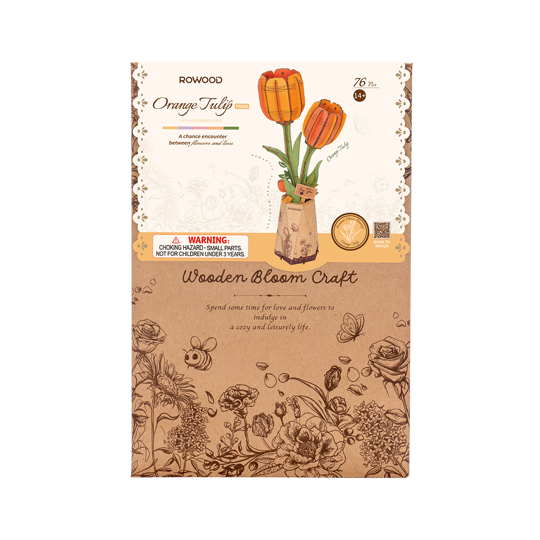 Rowood Holzblume 3D Puzzle Orange Tulpe