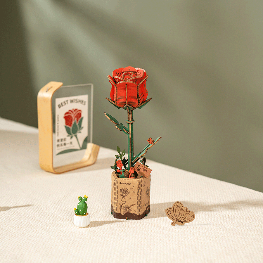 Rowood Holzblume 3D Holzpuzzle Rote Rose