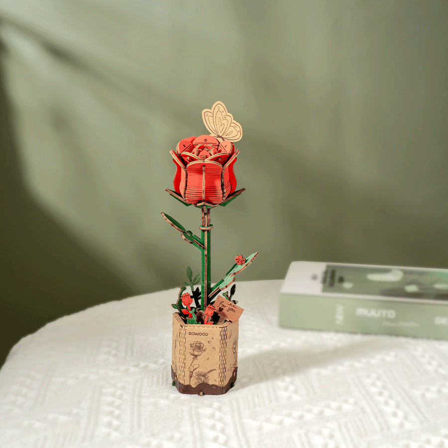 Rowood Holzblume 3D Holzpuzzle Rote Rose
