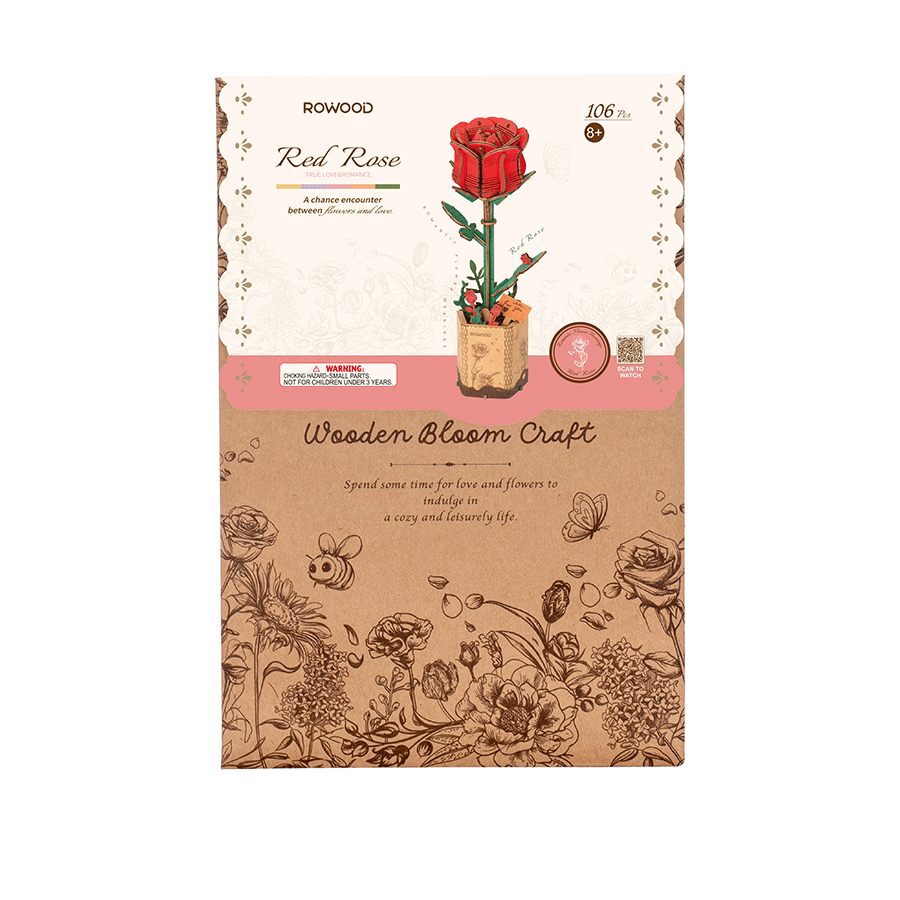 Rowood Holzblume 3D Holzpuzzle Rote Rose